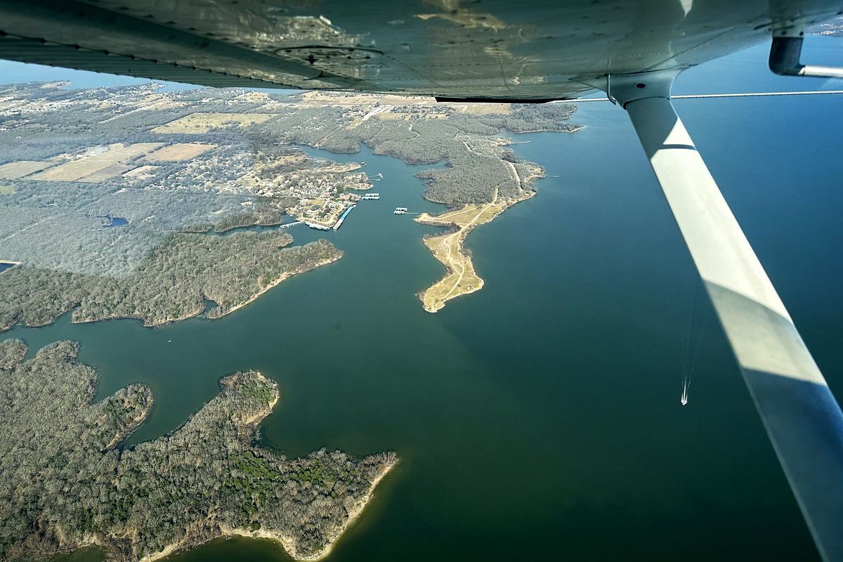 Lake Tawakoni shoreline seen from a small plane